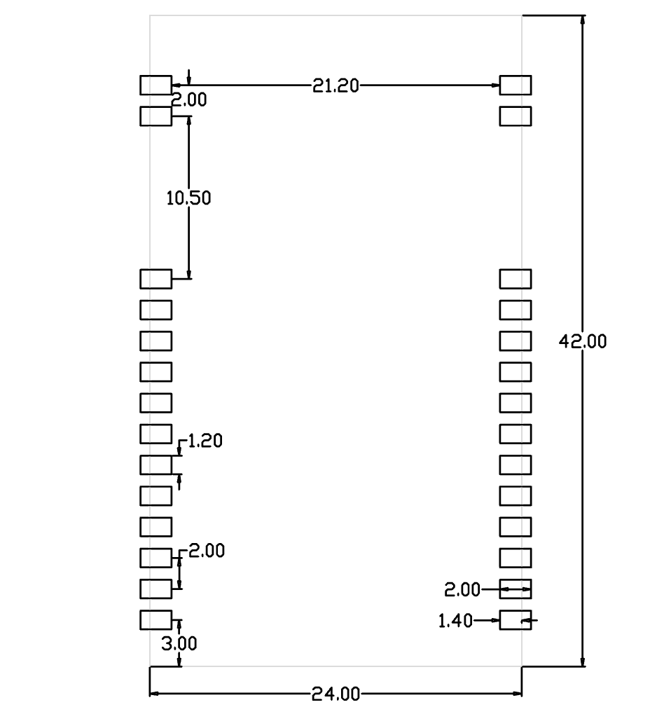 CC1125模块尺寸图,CC1125模块,无线模块,窄带串口模块,,868MHz,PALNA,大功率CC1125模块